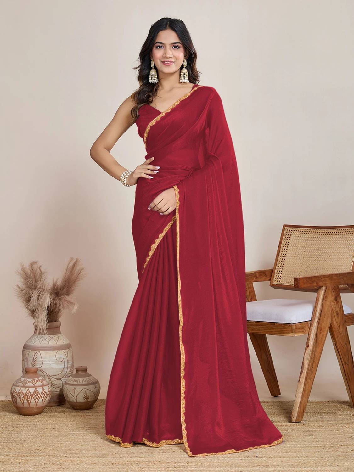 Bentayga Fashion Solid/Plain Bollywood Silk Blend Saree