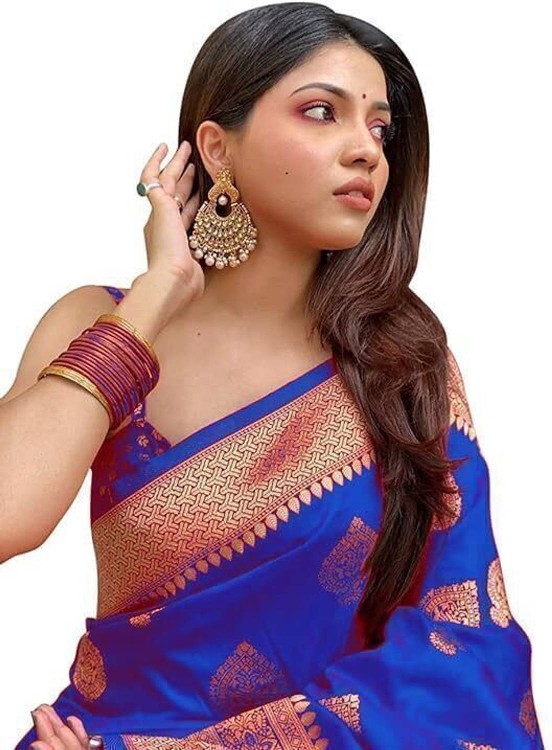 Pervas Woven Kanjivaram Cotton Silk, Silk Blend Saree (Blue)
