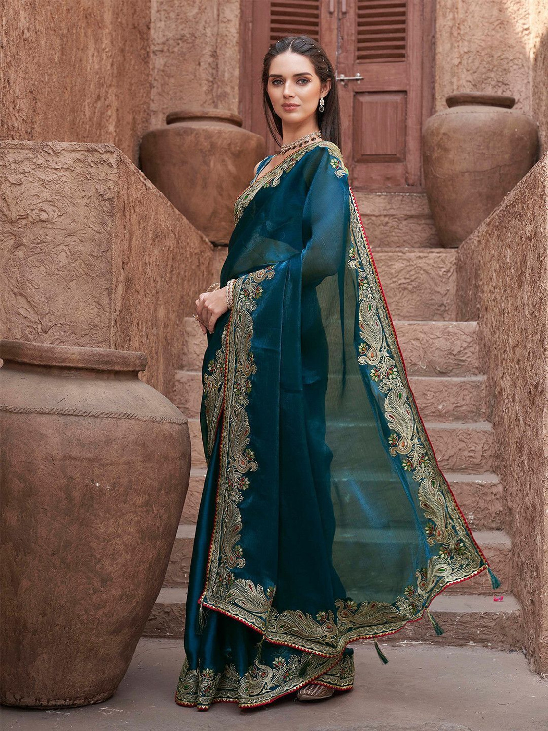 Image of RamKrupa Creation Embroidered Bollywood Silk Blend Saree