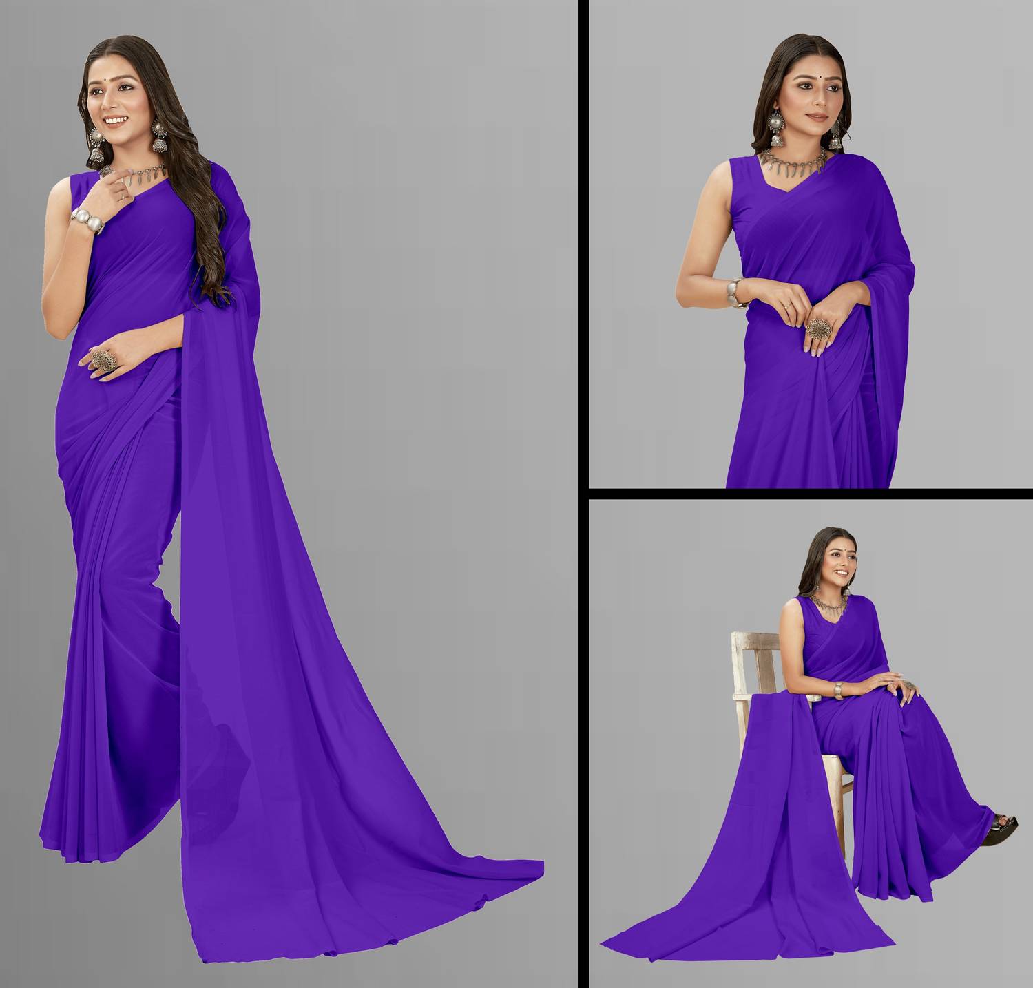 Anand Sarees Solid/Plain Daily Wear Georgette Saree
