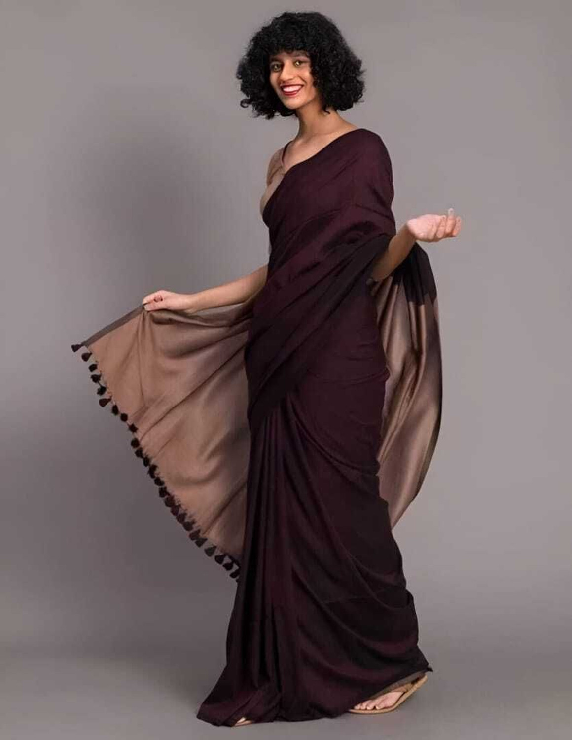 Image of kishori saree ecommerce Striped Handloom Khadi, Cotton Blend Saree