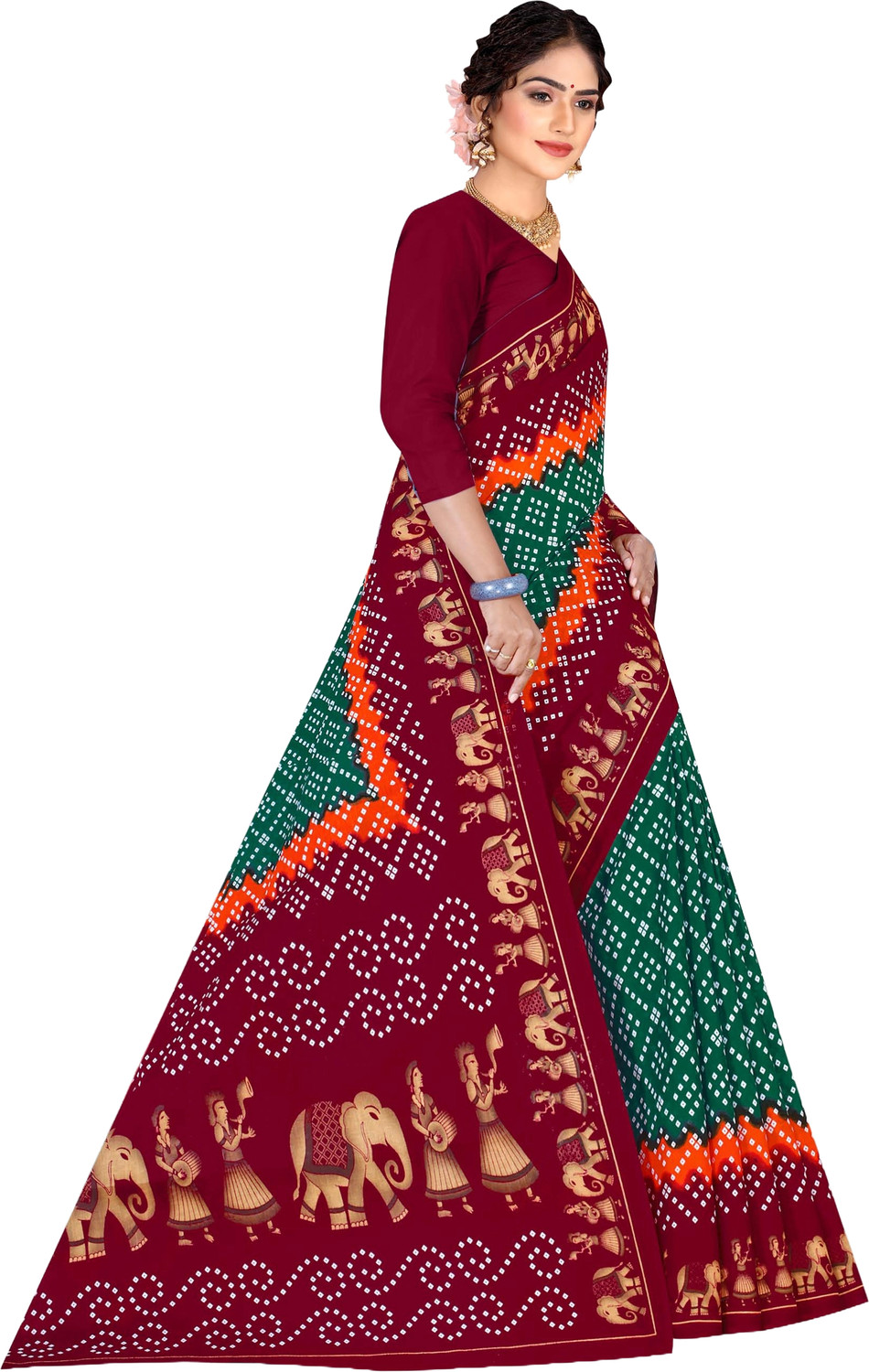 Image of ARTFULTHREADS Printed, Graphic Print Sambalpuri Pure Cotton Saree