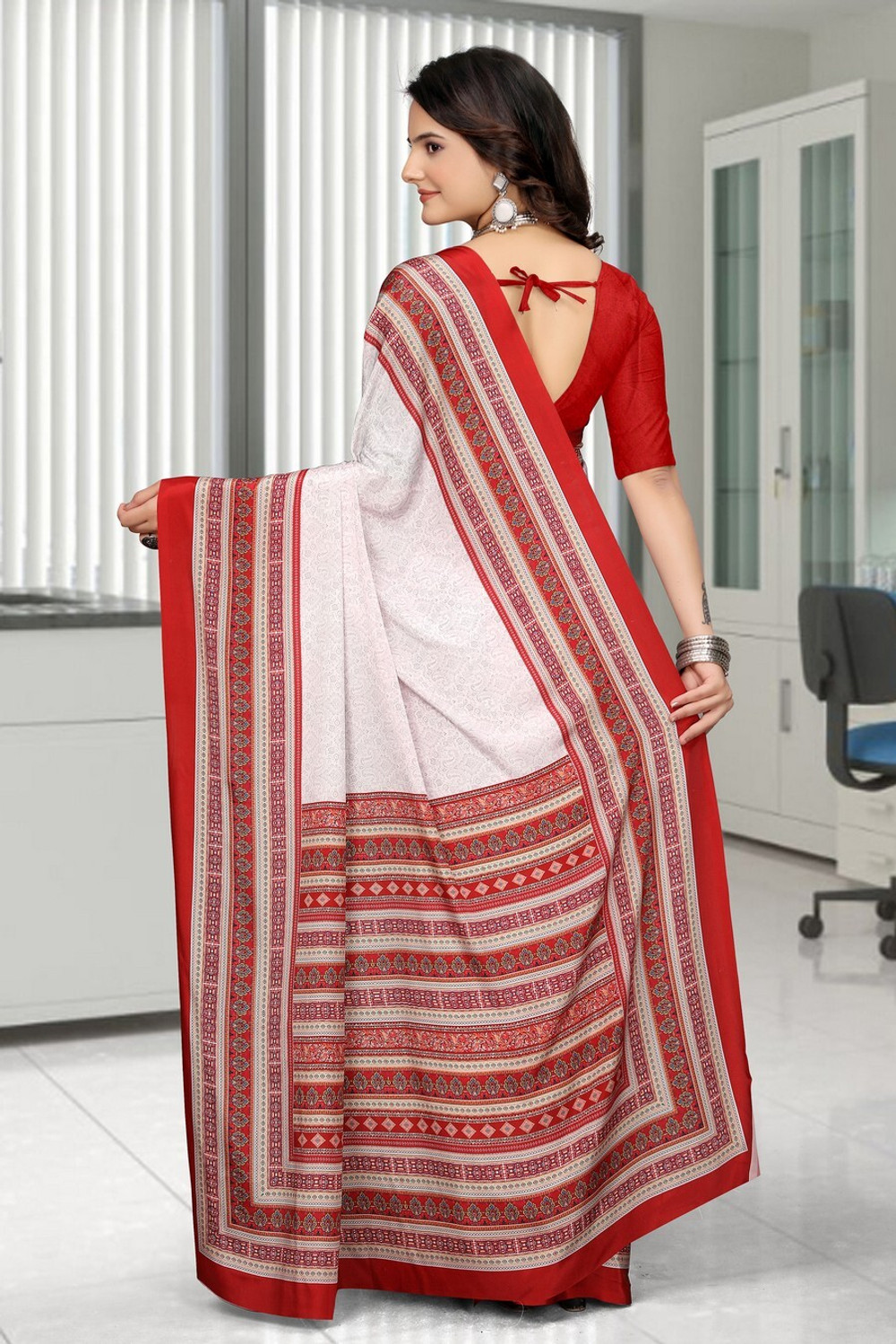 Image of SAADHYA CREATION Embroidered, Solid /Plain Bollywood Crepe Saree