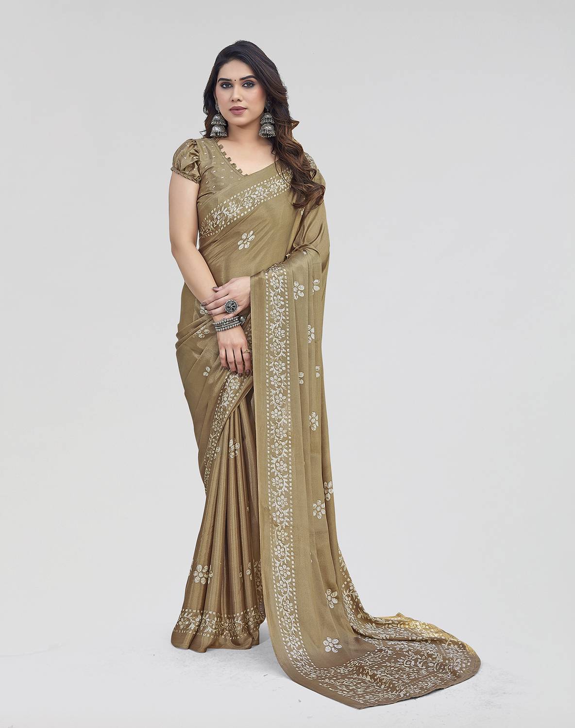 ANIRAV Floral Print Bollywood Tussar Silk Saree