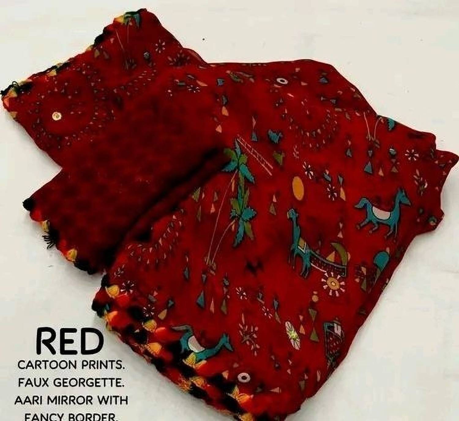 Aakash Emporium Printed Bollywood Chiffon Saree (Red)