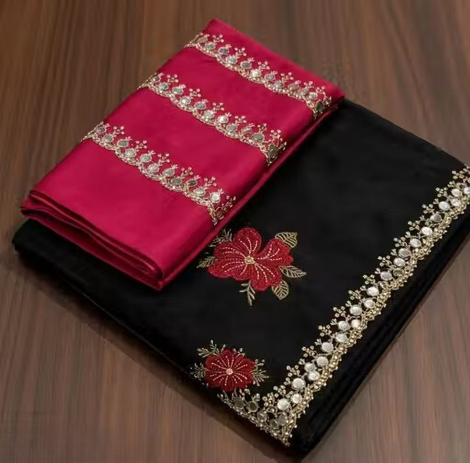 Image of JANKI ENTEPRISES Embroidered, Embellished Bollywood Art Silk Saree