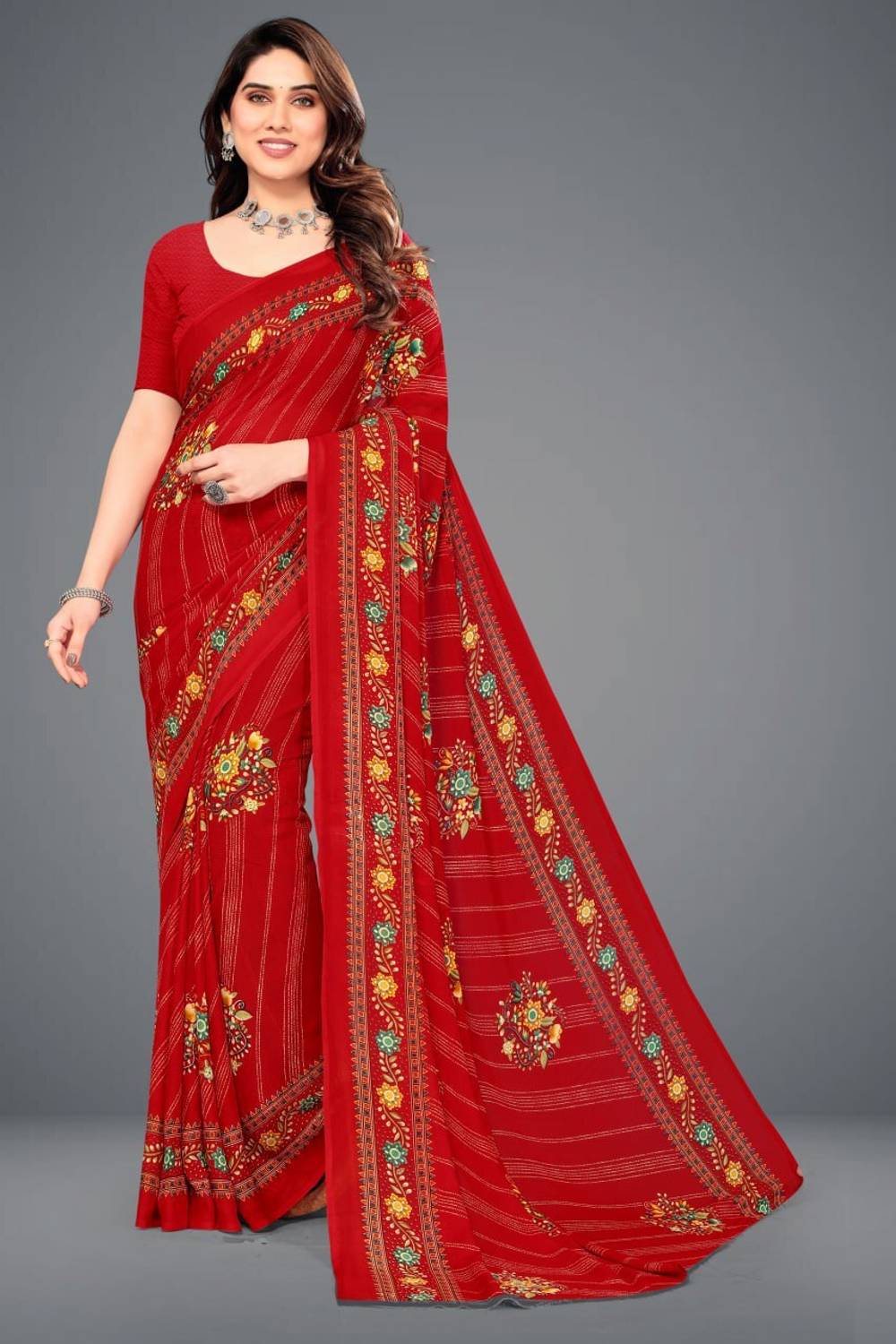 21st Fashion Printed, Striped Daily Wear Georgette Saree