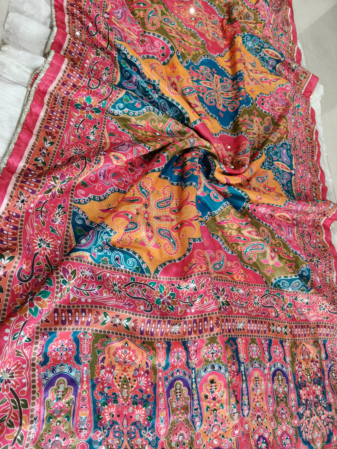 Image of SLERIX Printed Banarasi Crepe Saree (Multicolor)