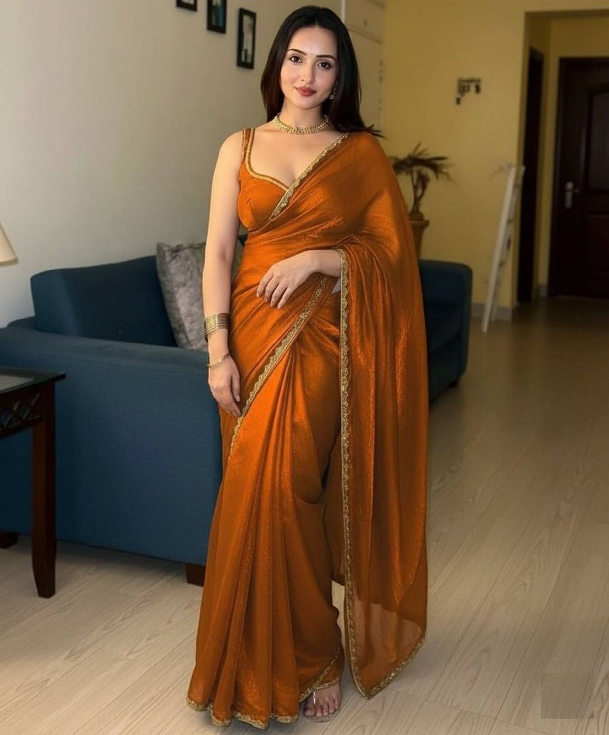 SATVASHIV Solid/Plain Bollywood Chiffon Saree