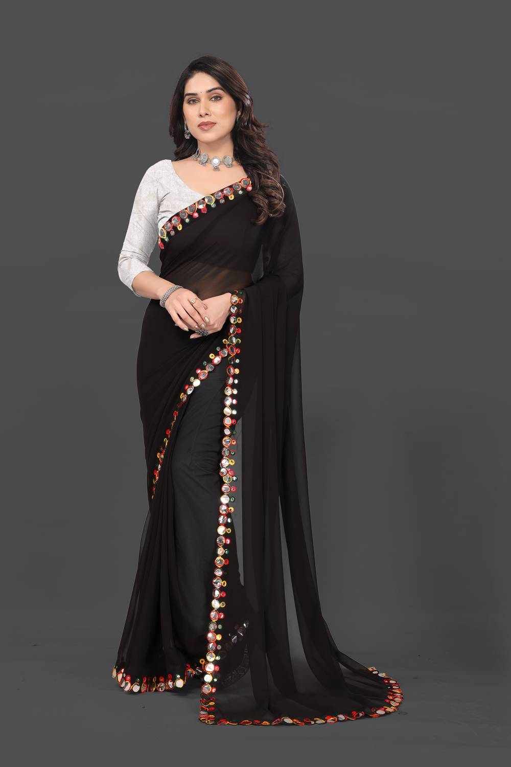 AKSHI COLLECTION Solid/Plain Daily Wear Georgette Saree