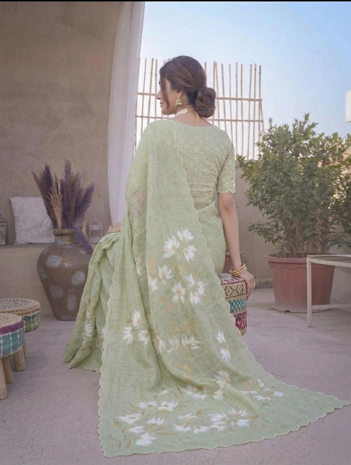 Image of parakhiya fab Printed Daily Wear Cotton Linen Saree