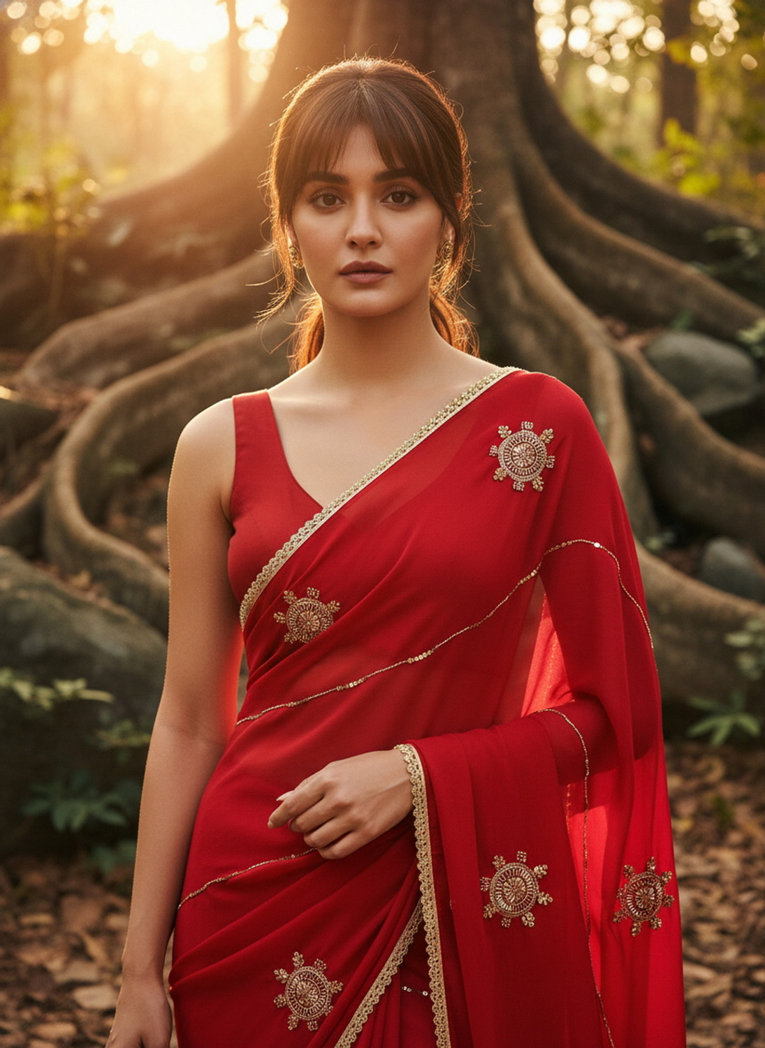 Image of Sariya Embroidered, Embellished Bollywood Georgette, Silk Blend Saree