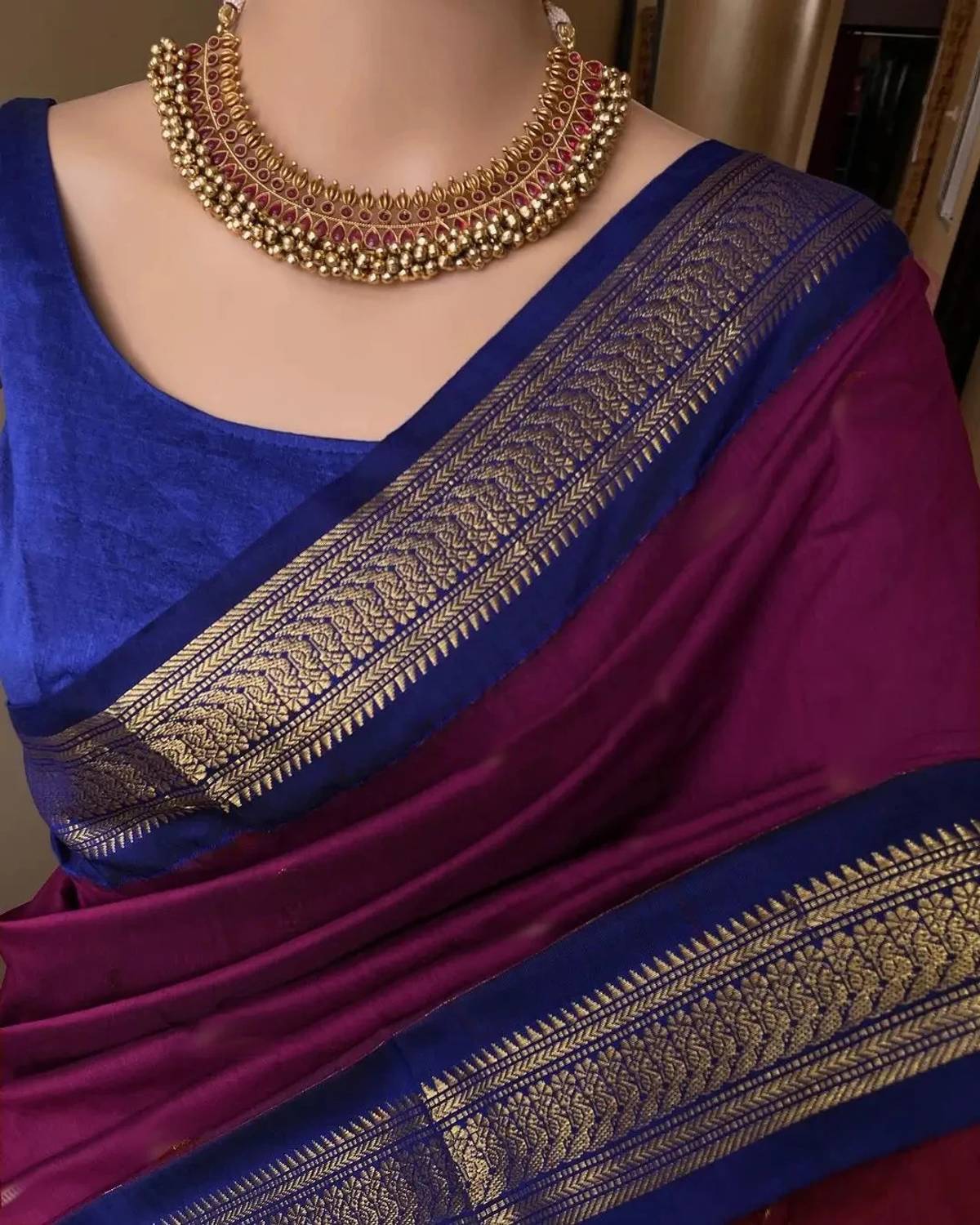 AMARQUEEN Printed Banarasi Silk Blend Saree