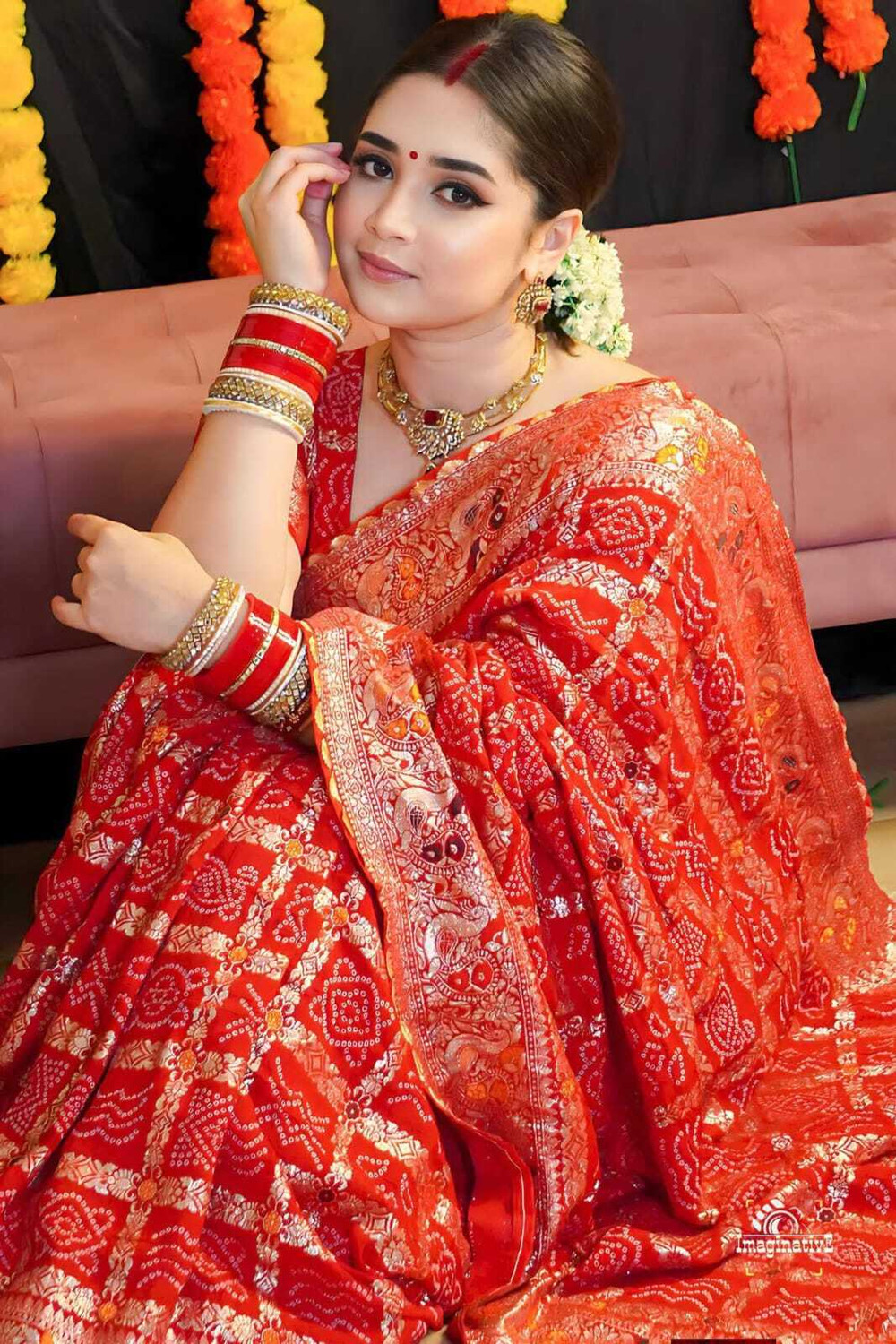 Image of Gajj kesari Woven, Printed Banarasi Pure Silk Saree