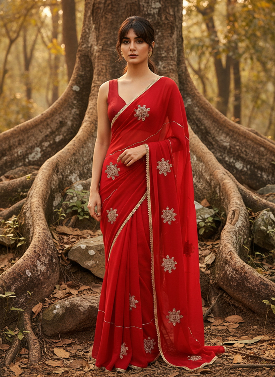 Image of Sariya Embroidered, Embellished Bollywood Georgette, Silk Blend Saree