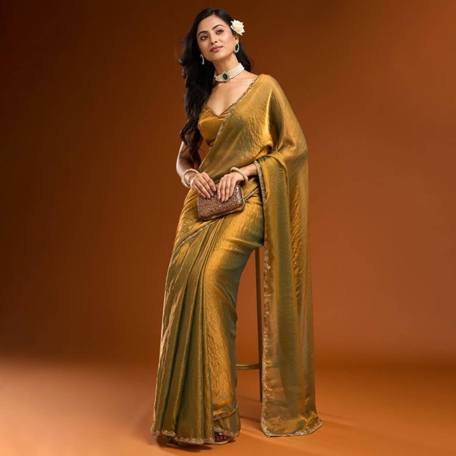 ANJAVI FASHION Solid/Plain Bollywood Jimmy Jimmy Saree