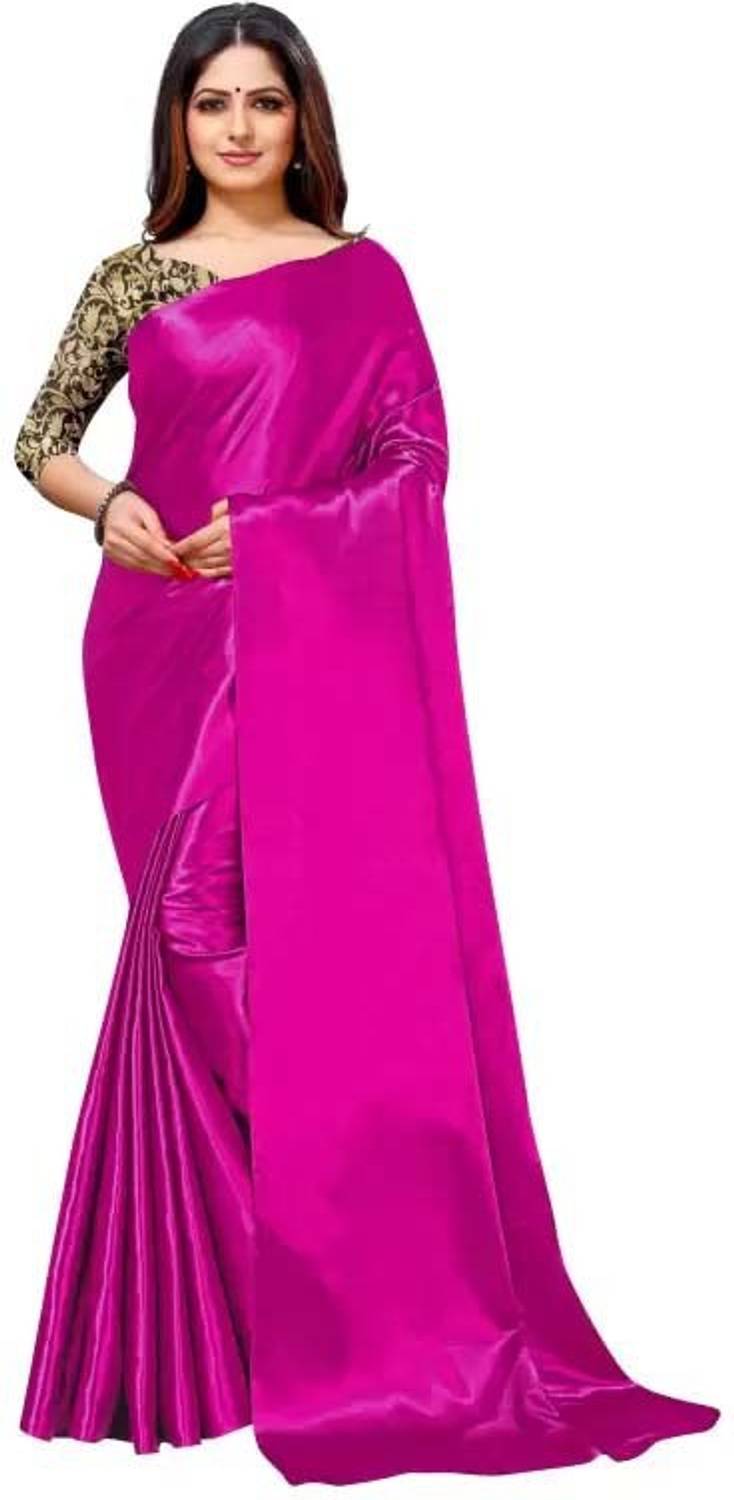 bv design Solid/Plain Daily Wear Satin Saree