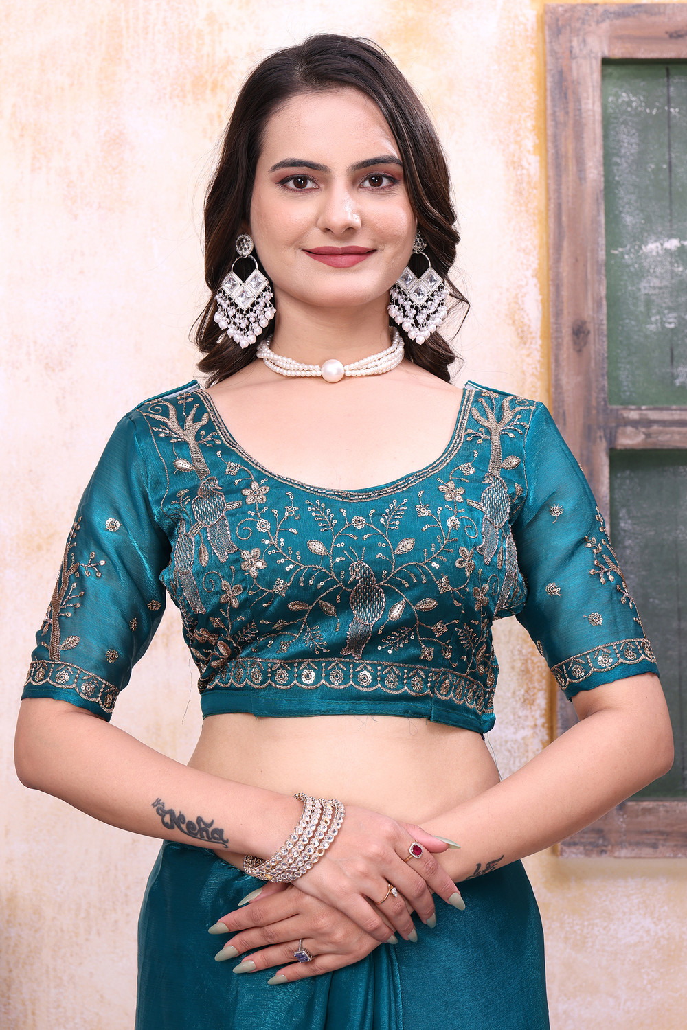 Image of K 5 FASHION Embellished, Floral Print Bollywood Tissue Saree