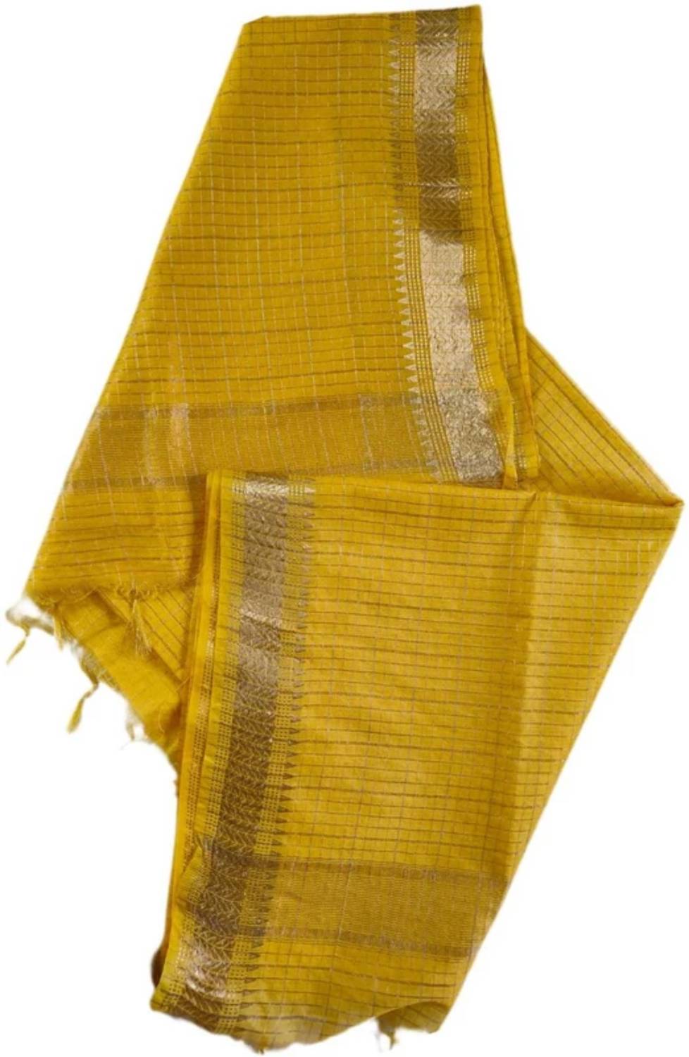LinenIndia Woven, Striped, Temple Border, Self Design Bhagalpuri Cotton Silk Saree