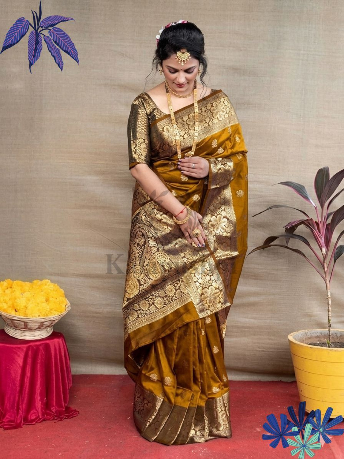 Image of Kalapushpi Woven Banarasi Silk Blend, Pure Silk Saree