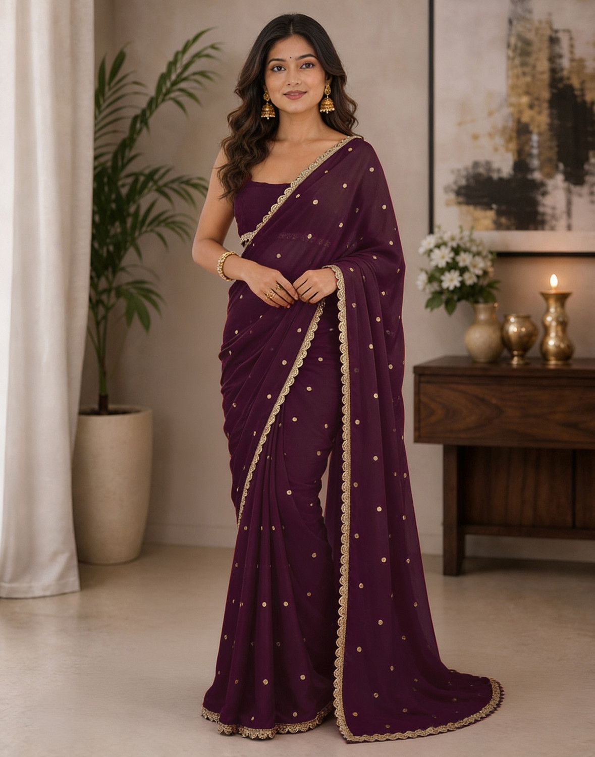Image of Samah Embellished Pre Draped Saree Silk Blend Saree