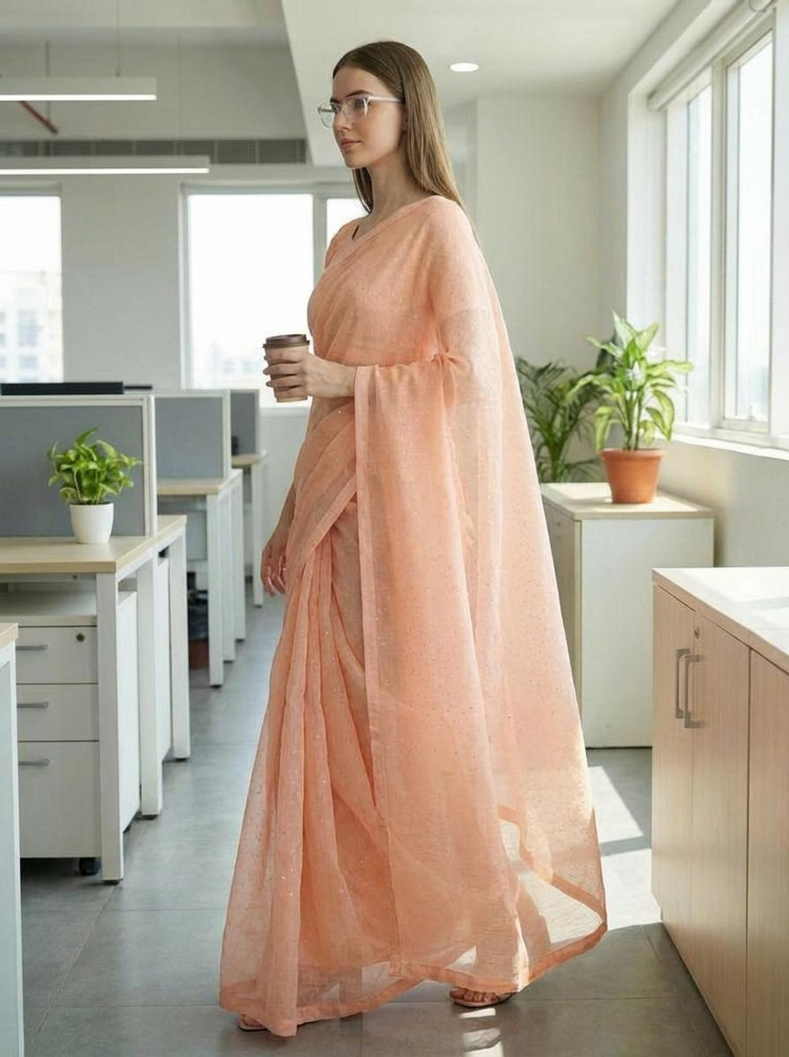 Image of Anand Sarees Embellished, Self Design, Solid /Plain Bollywood Net Saree