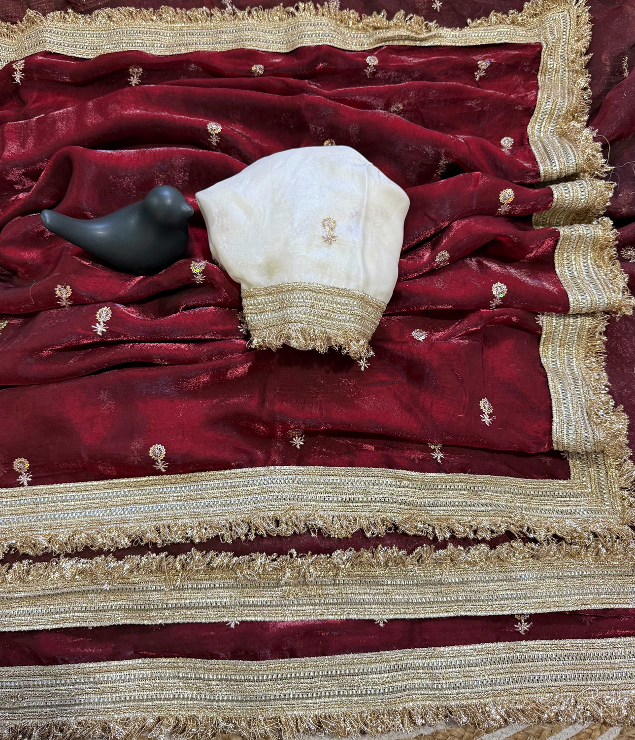 Image of sadika Embroidered, Embellished Bollywood Tissue, Pure Silk Saree
