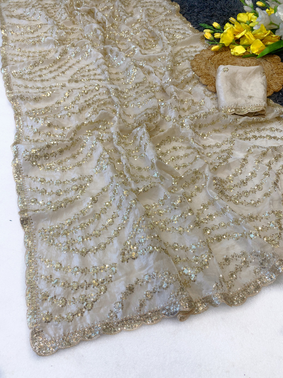 OFLINE SELECTION Embellished Bollywood Satin Saree