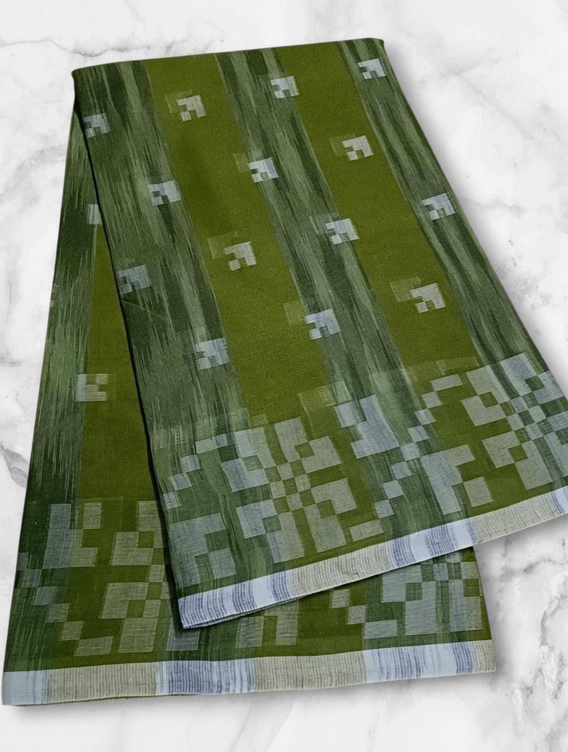 BMSaree Woven, Striped, Self Design, Geometric Print Tant Pure Cotton Saree