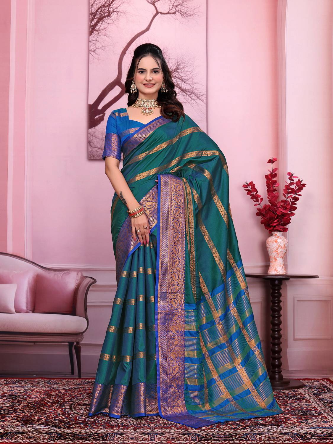 SAKARMAA Woven Banarasi Jacquard, Pure Silk Saree