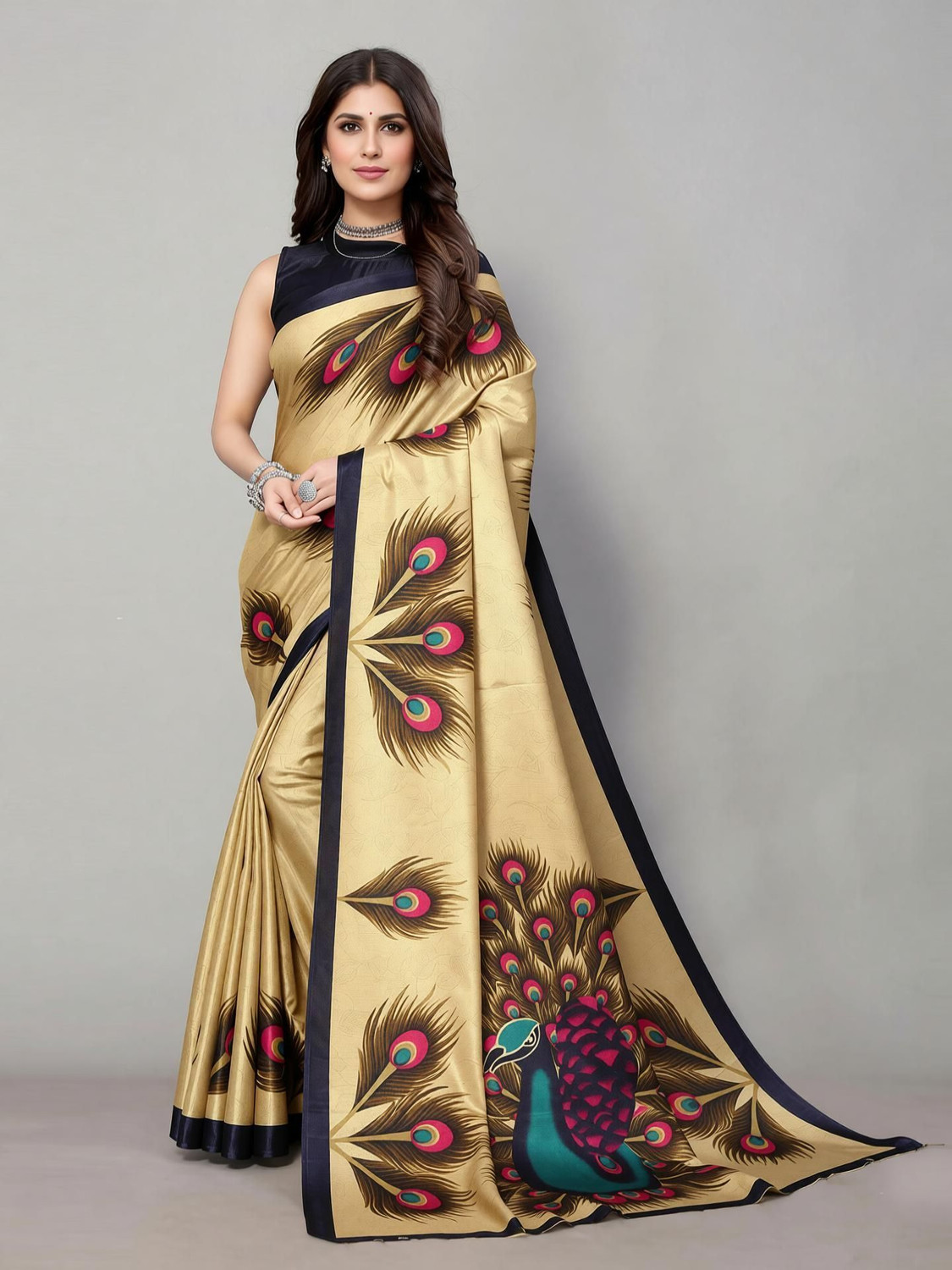 Image of Nirvaan Printed, Floral Print Daily Wear Art Silk Saree