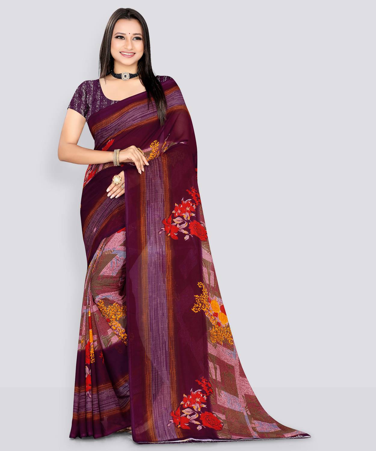 Leelavati Printed Daily Wear Georgette Saree (Pink)