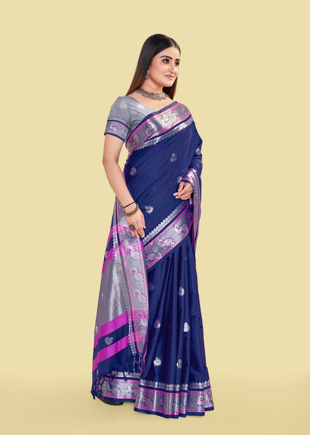 Image of VISVASTA Woven Kanjivaram Jacquard, Cotton Silk Saree