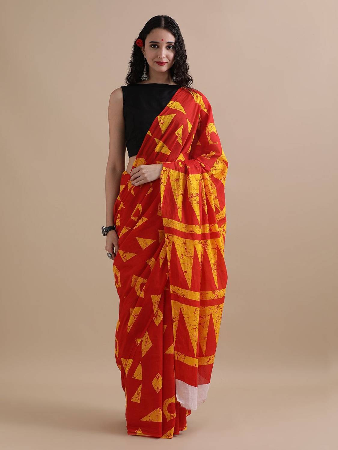 LOVWEAR Printed Ikkat Pure Cotton Saree