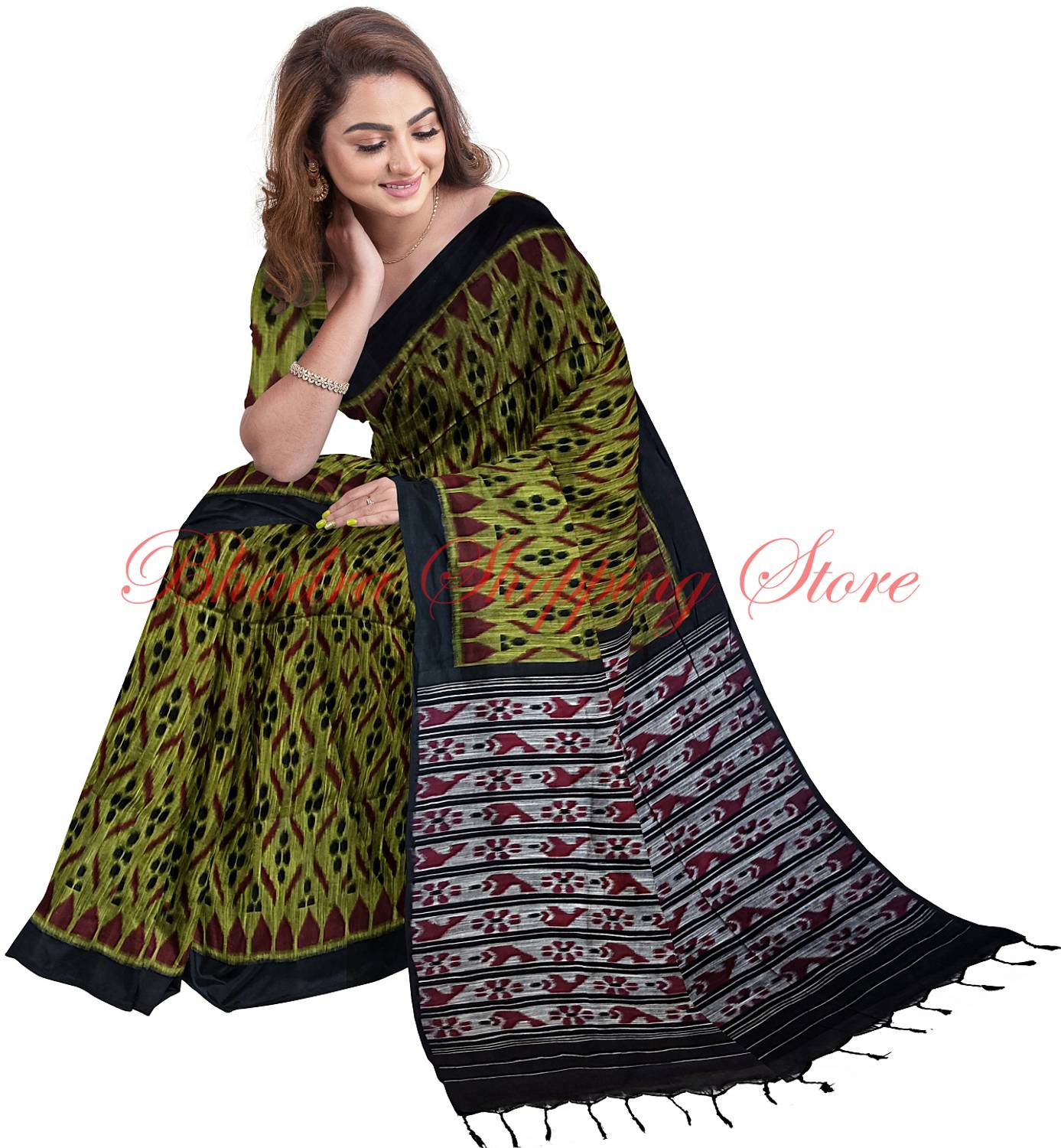Bhadra Shopping Store Printed Sambalpuri Pure Cotton Saree