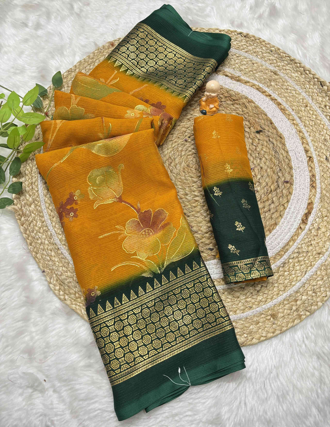 Image of RegalDrapes Printed Mysore Georgette Saree (Mustard)