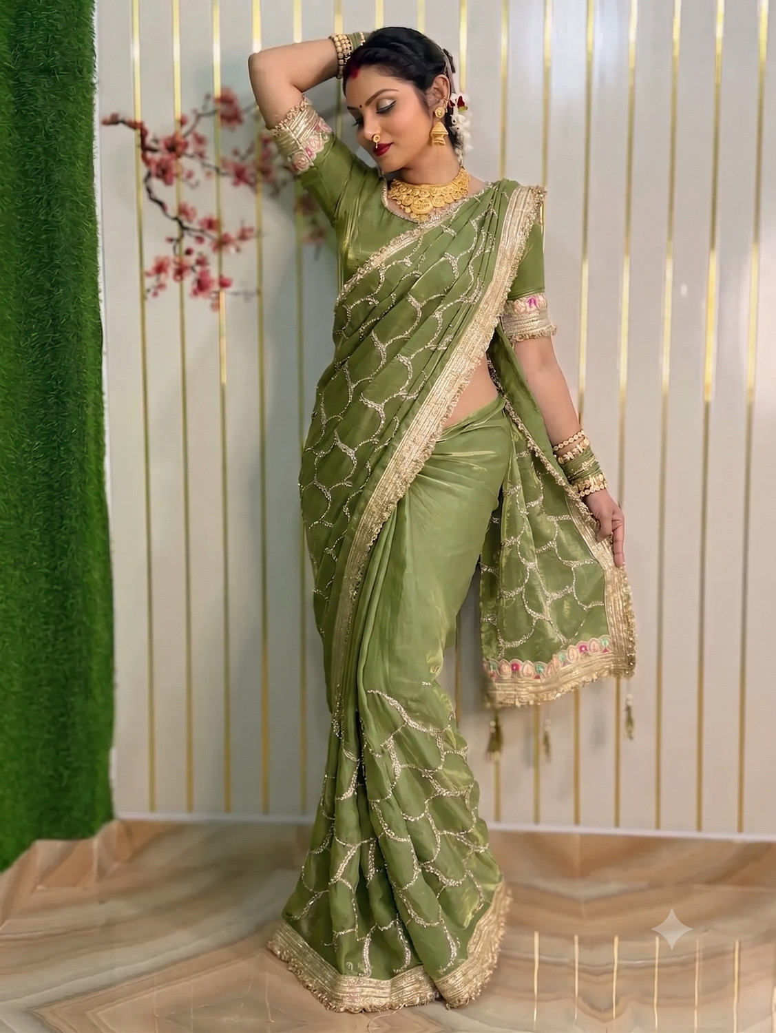 Image of AVIRAT DESIGNER STUDIO Embroidered, Embellished Bollywood Georgette Saree
