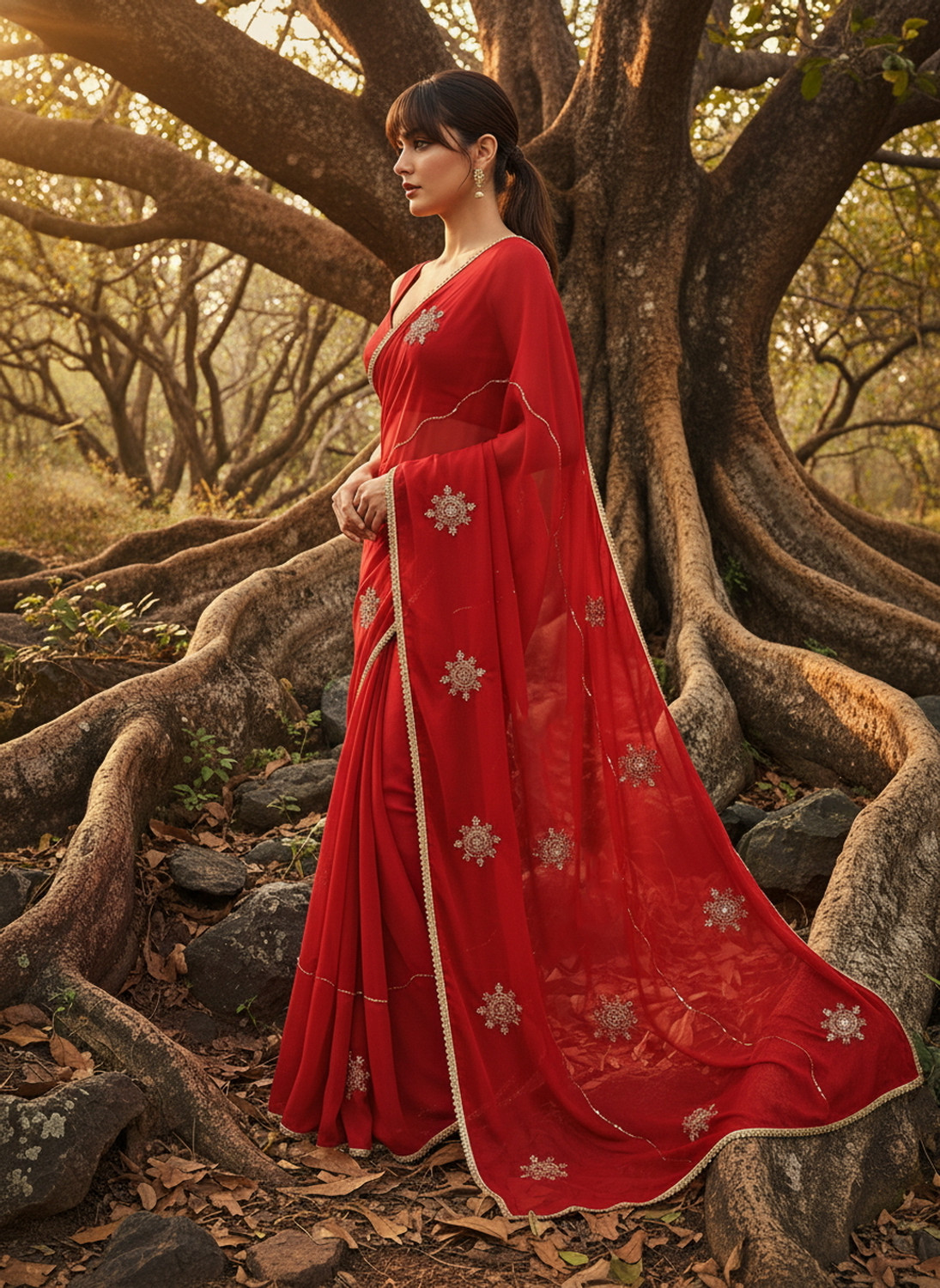 Image of Sariya Embroidered, Embellished Bollywood Georgette, Silk Blend Saree