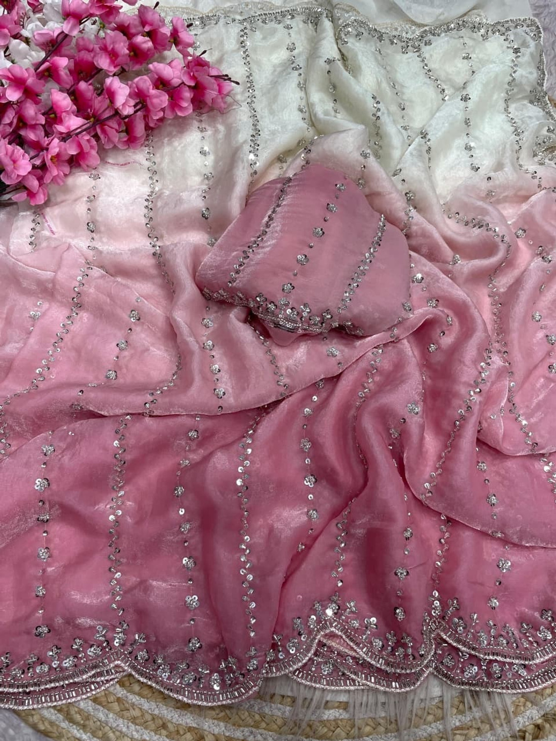 Image of Riddhi textile Hub Ombre, Embellished, Printed Bollywood Satin Saree