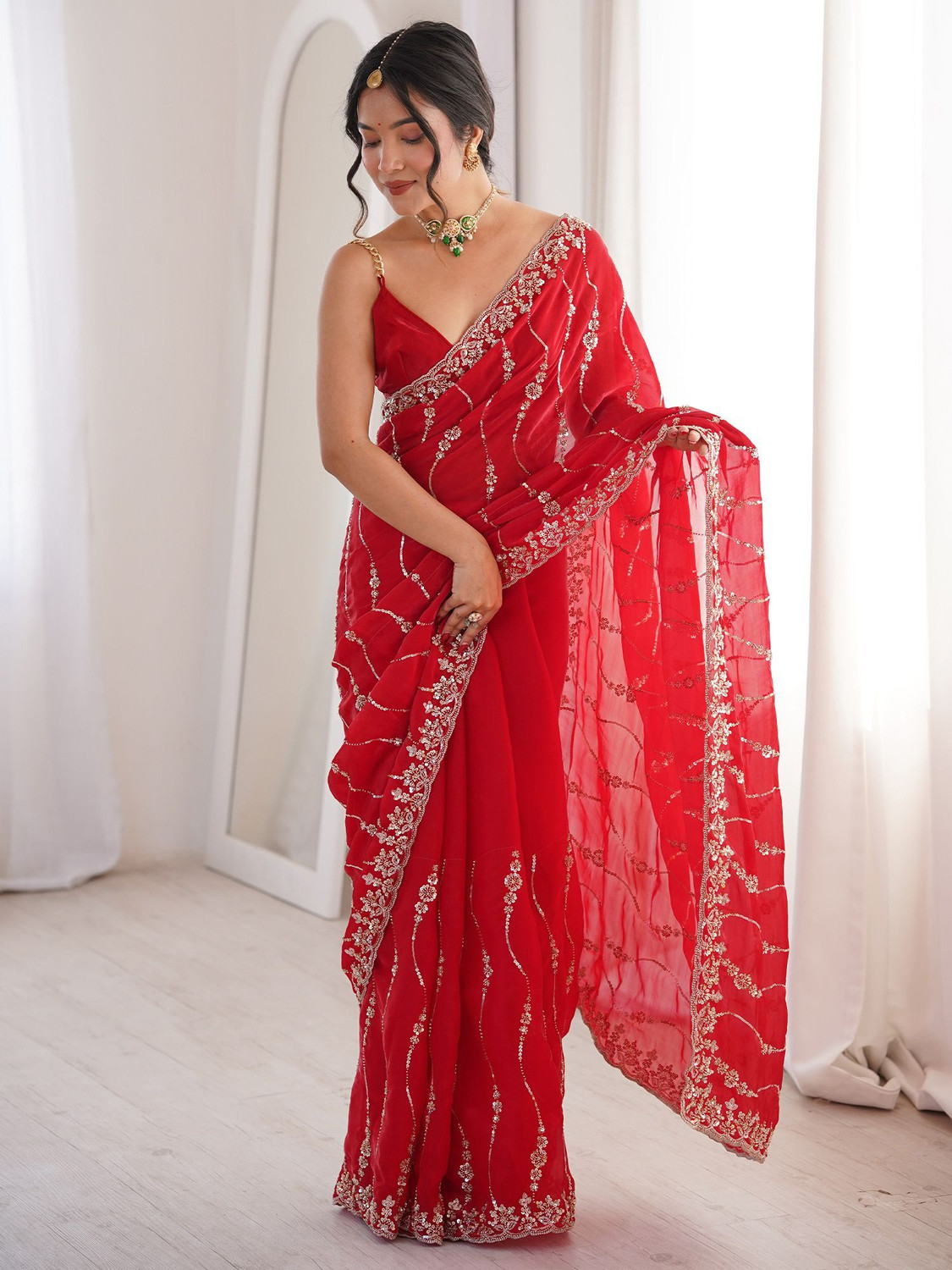 Image of Sareemall Embellished Bollywood Satin Saree