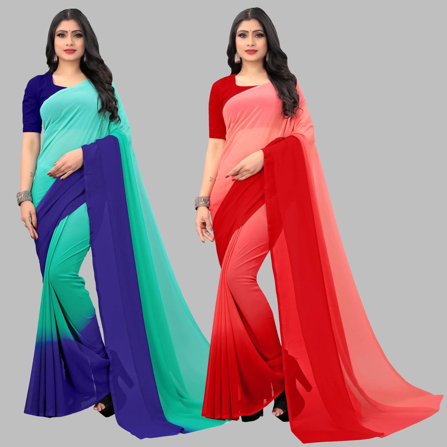 Anand Sarees Ombre Bollywood Georgette, Chiffon Saree