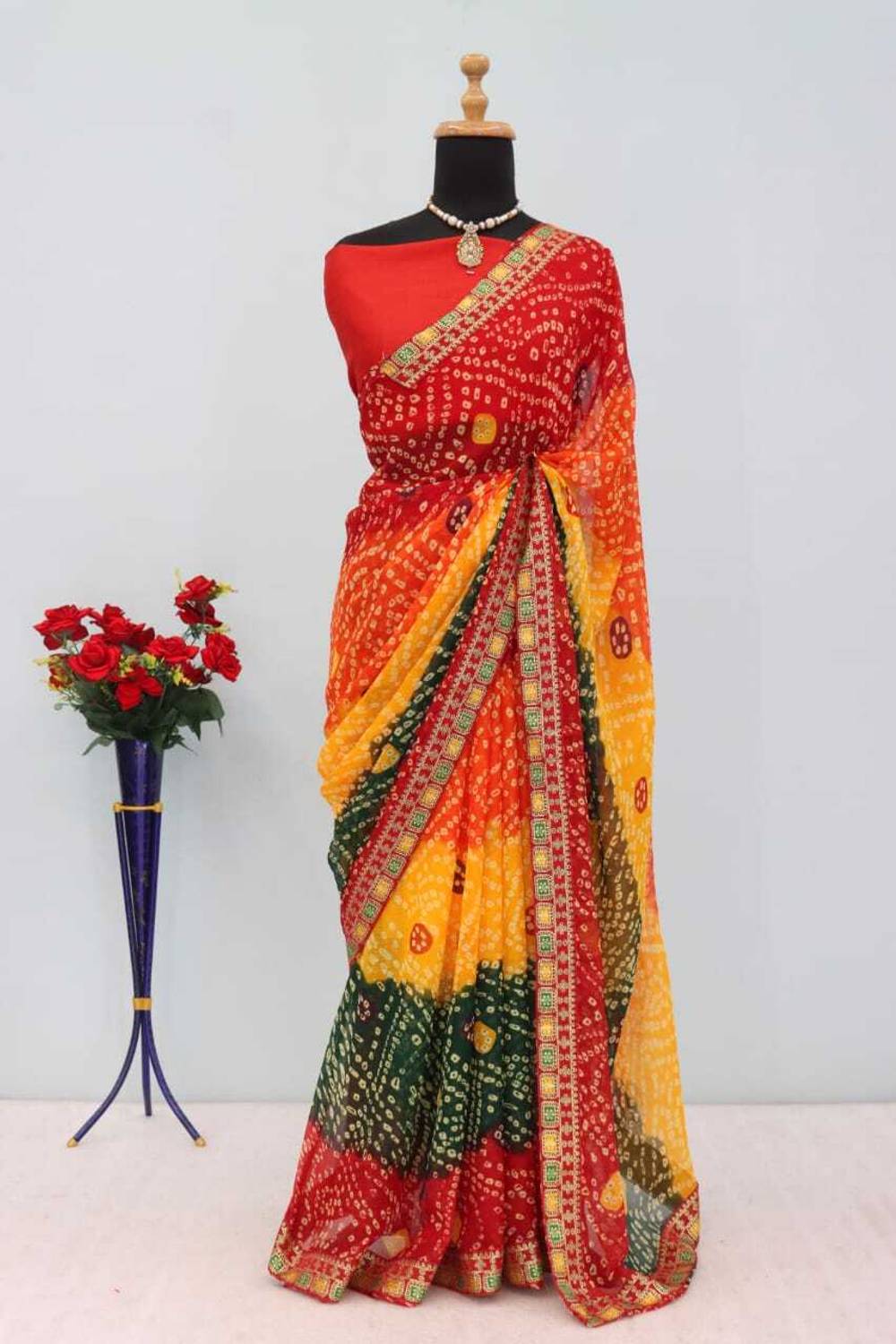 shrimodheshwari Printed Bandhani Georgette Saree