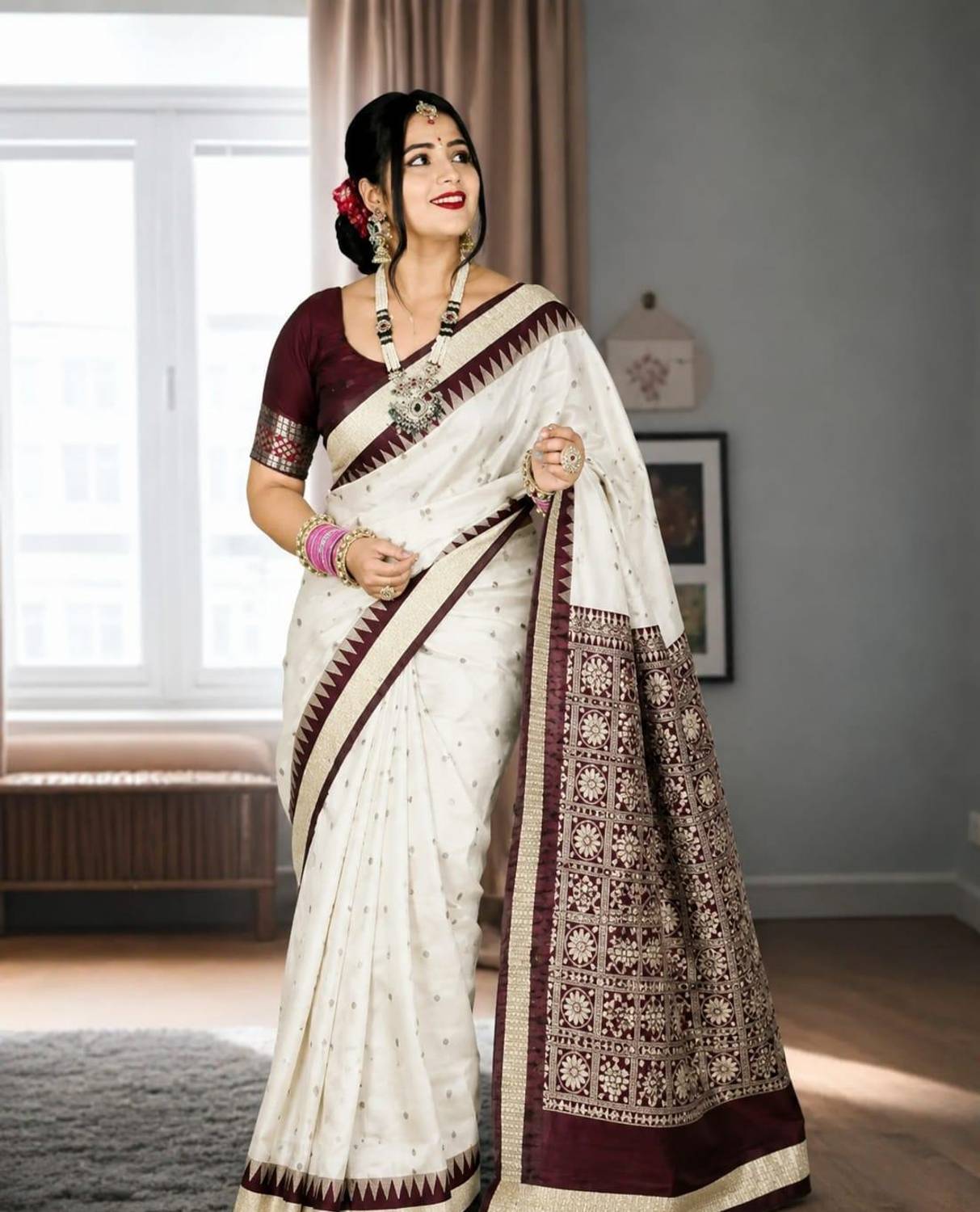 NationalSaree Temple Border Sambalpuri Handloom Art Silk Saree