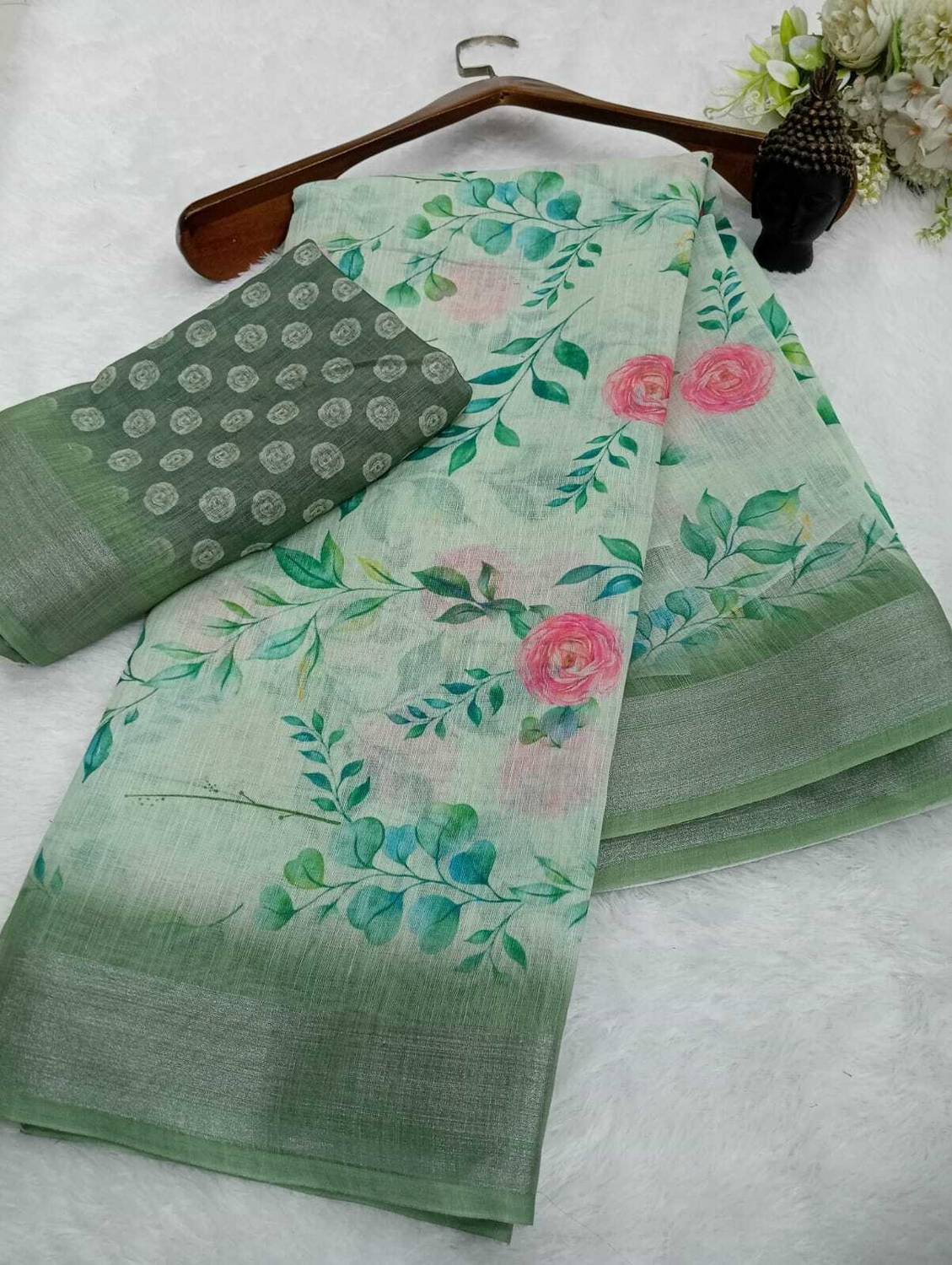 ASHTA Floral Print Bollywood Linen Saree