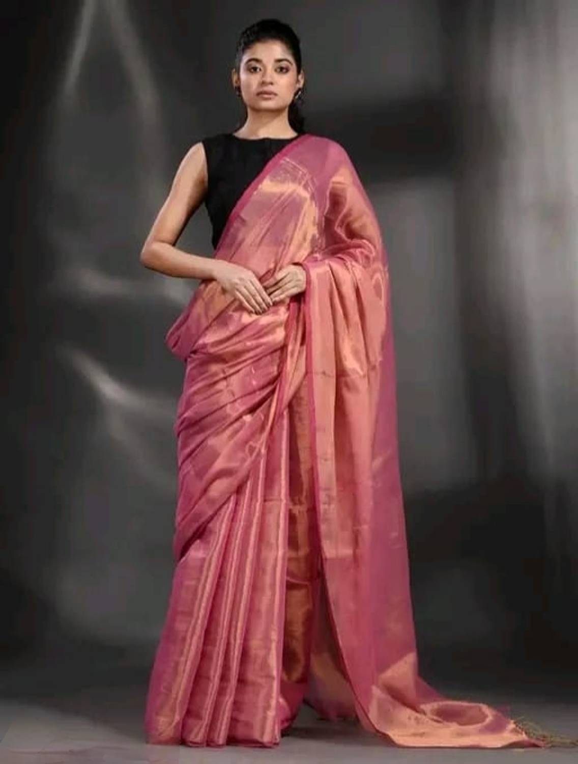 Bhadra Shopping Store Solid/Plain Handloom Handloom Tissue Saree