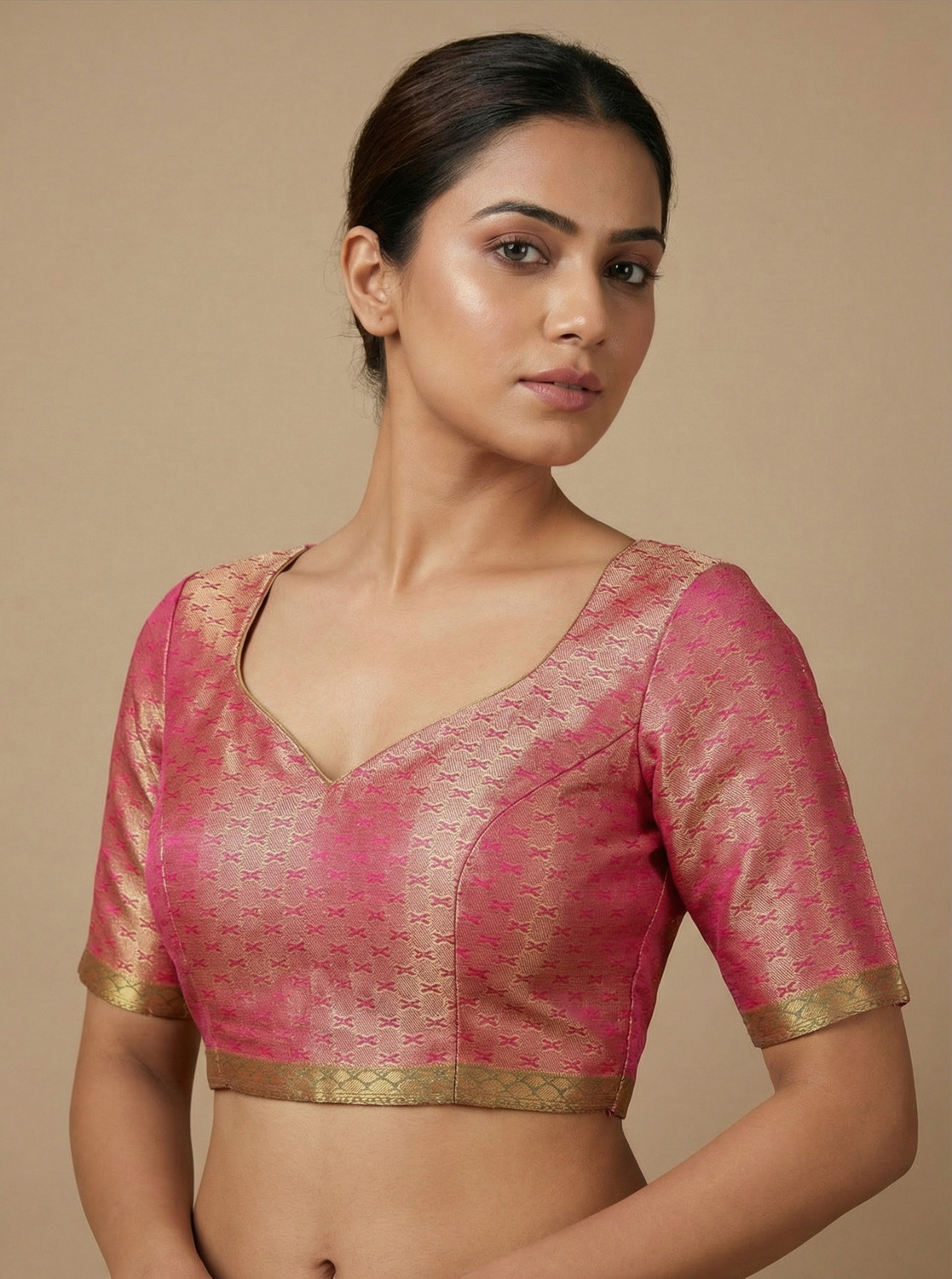 Image of MIMOSA Embellished, Paisley, Temple Border, Woven Kanjivaram Art Silk Saree