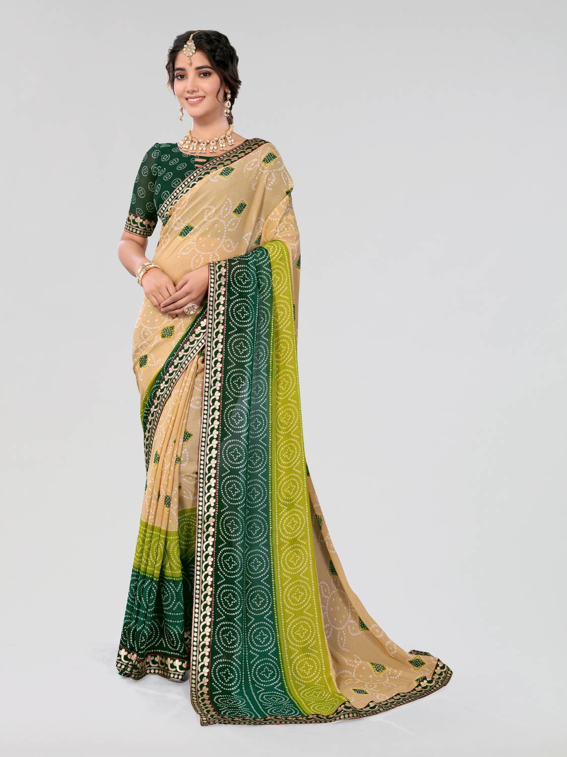 ANIRAV Printed Bollywood Georgette, Lace Saree