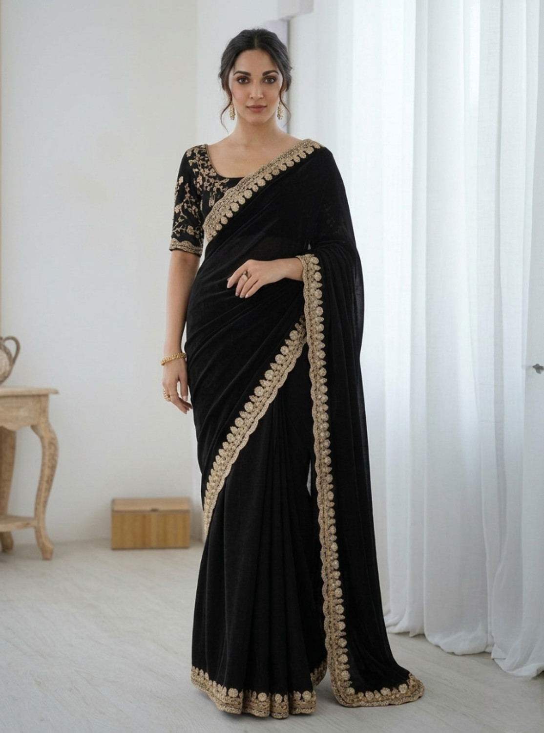 Image of GAVUBAA Embellished Bollywood Georgette Saree