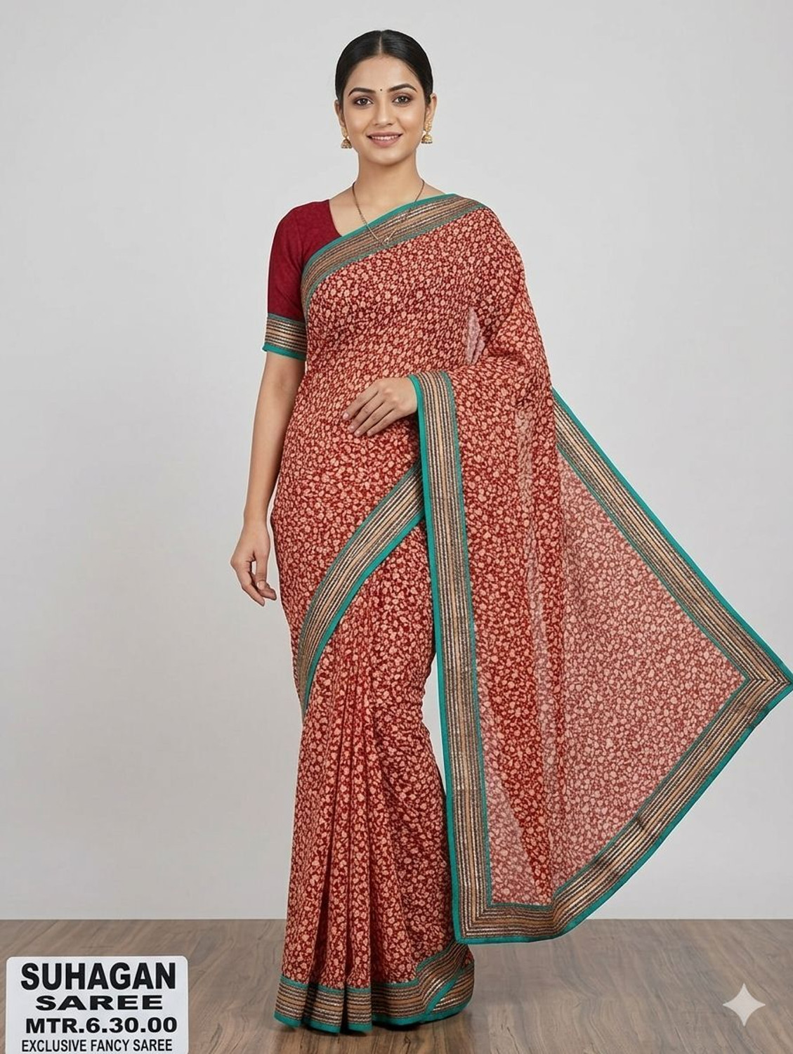 Image of Beyond Borders Floral Print, Paisley, Printed Daily Wear Chiffon Saree
