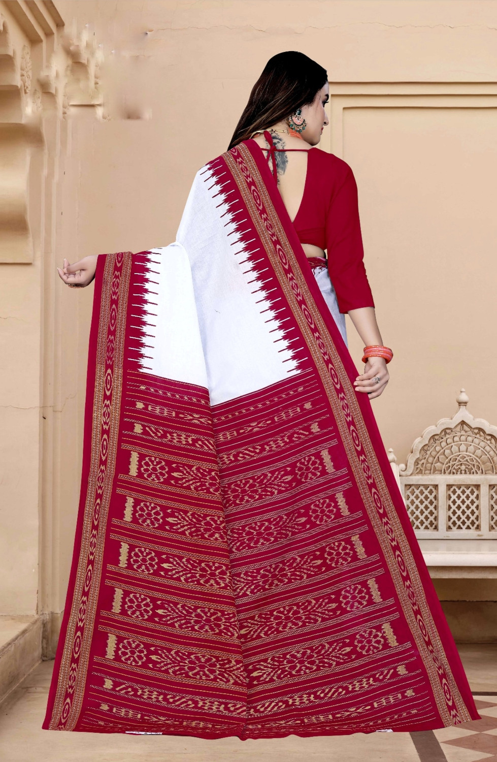 Image of ETHNIC SAREES Bharat Printed Sambalpuri Pure Cotton Saree